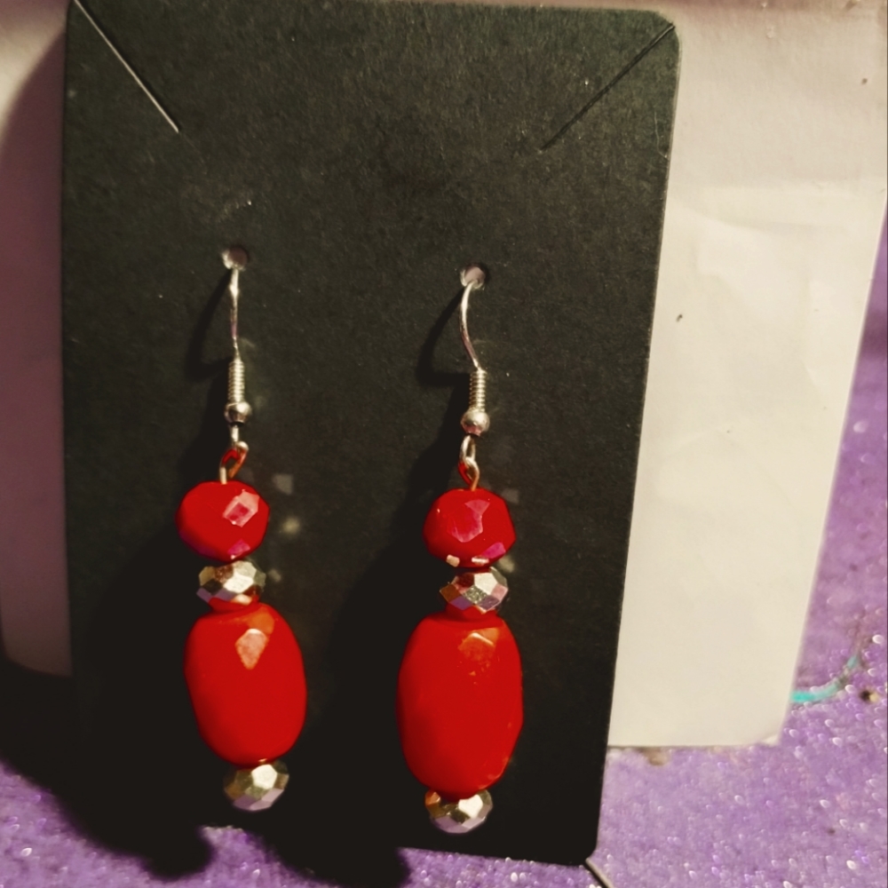 Red and silver beaded dangles